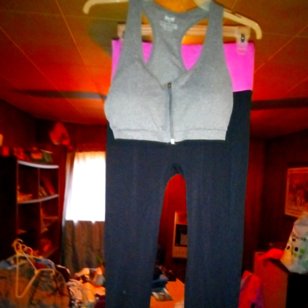 YOGA PANTS AND ATHLETIC BRA BOTH ARE SMALLS. ONE IS PROTEX AND YOUNG USA